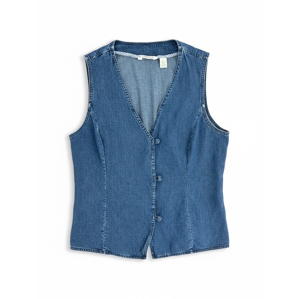 Orvis Denim Vest Button Front Sleeveless Jean Jacket Blue XL